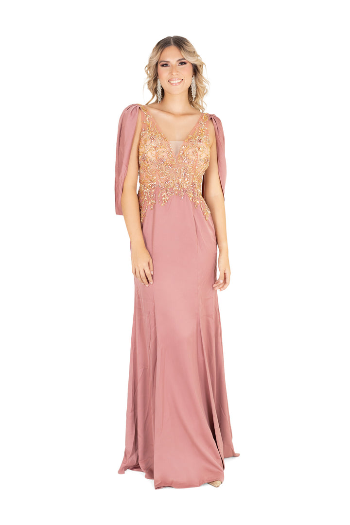 Vestido con bordados dorados