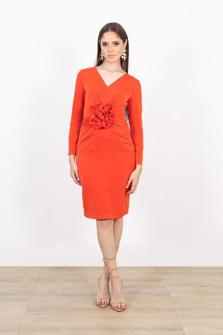 Vestido midi con flor 3D