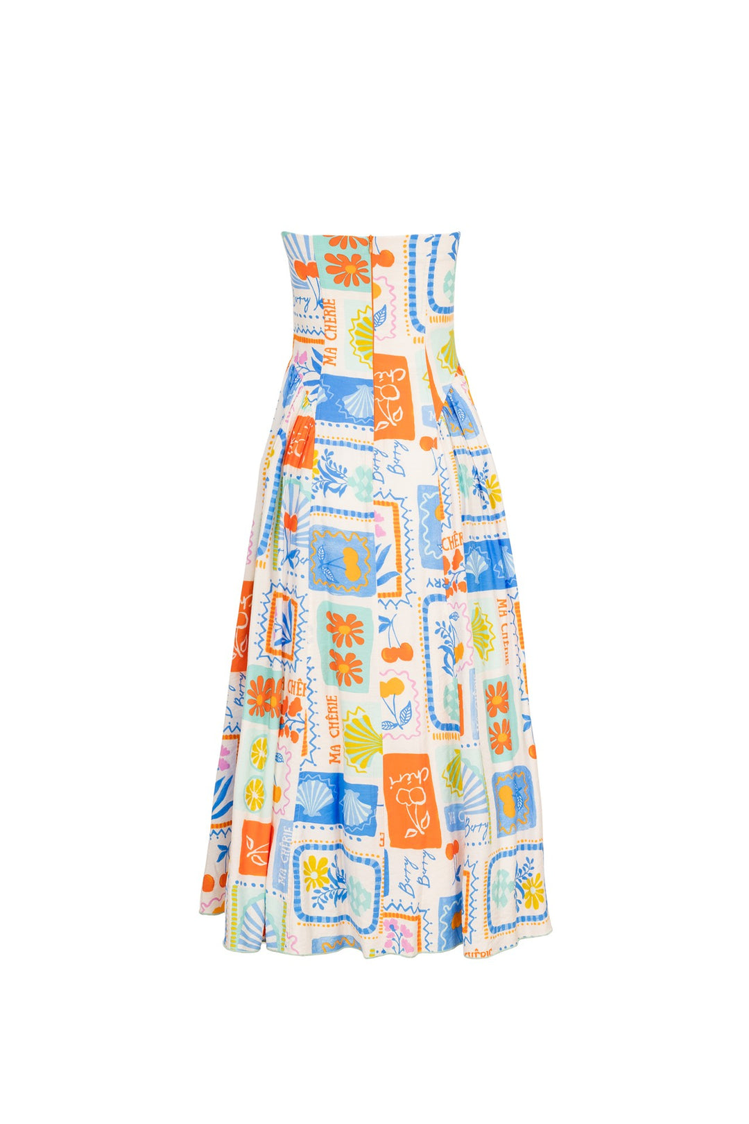 Vestido strapless estampado vibrante