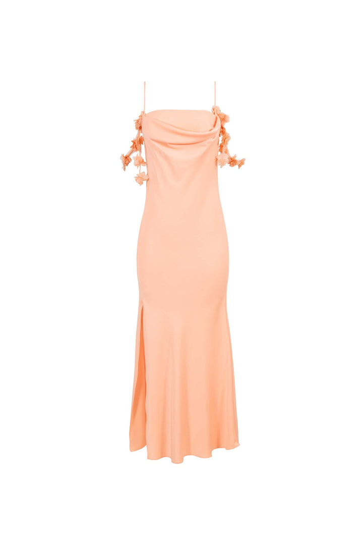 Vestido largo con flores 3D