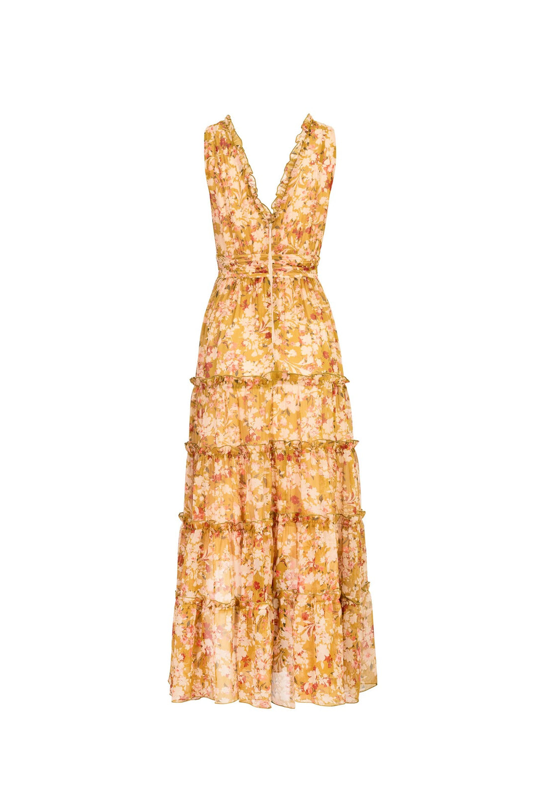 Vestido largo floral con olanes