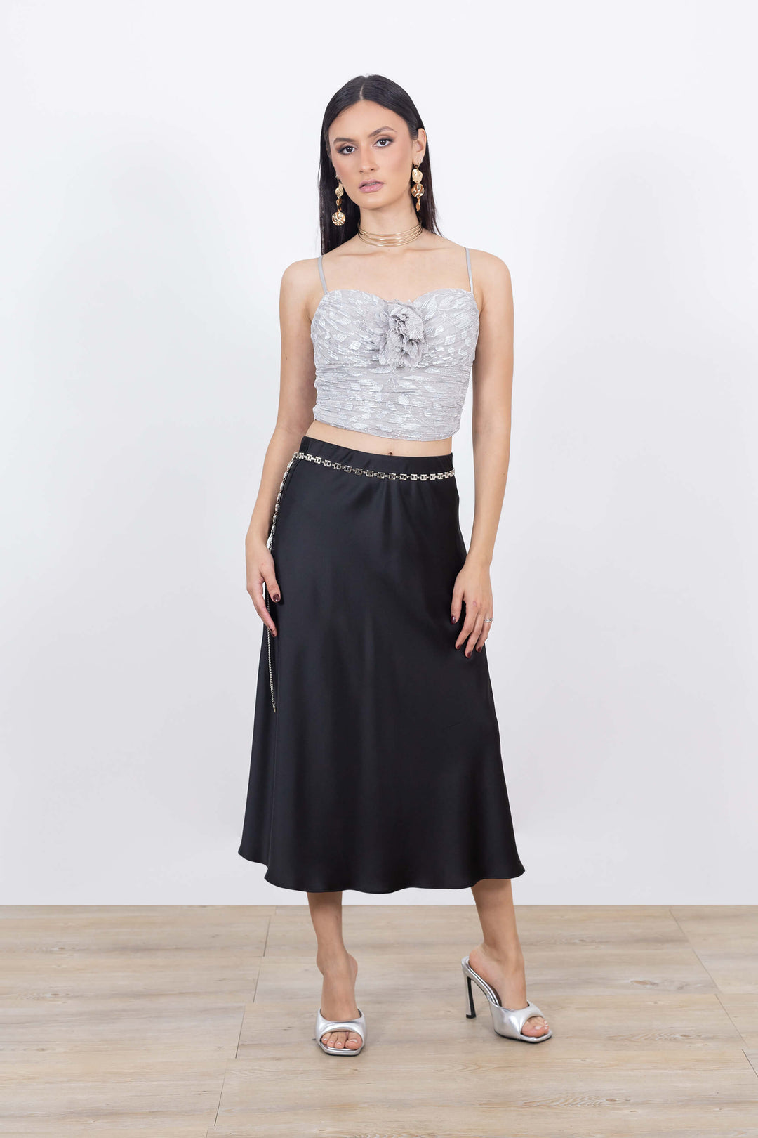 Top de tirantes con flor 3D