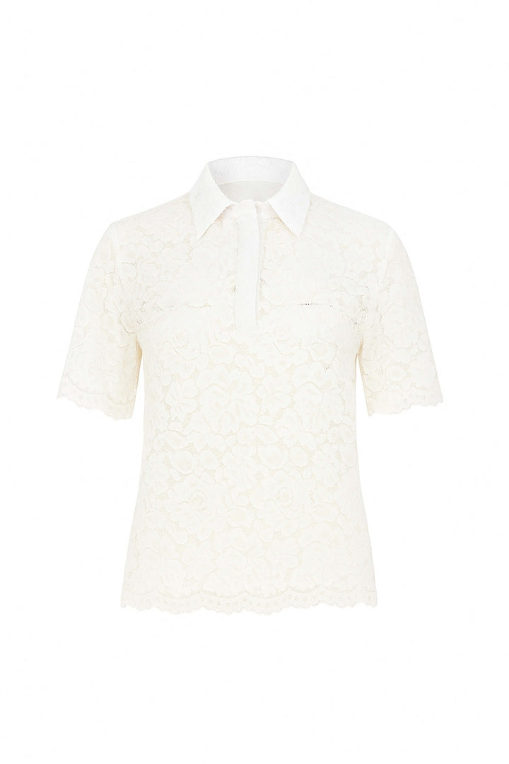 Blusa de encaje con cuello camisero