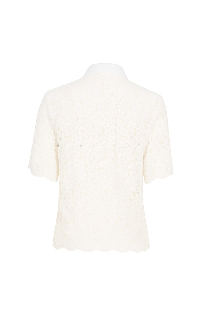 Blusa de encaje con cuello camisero