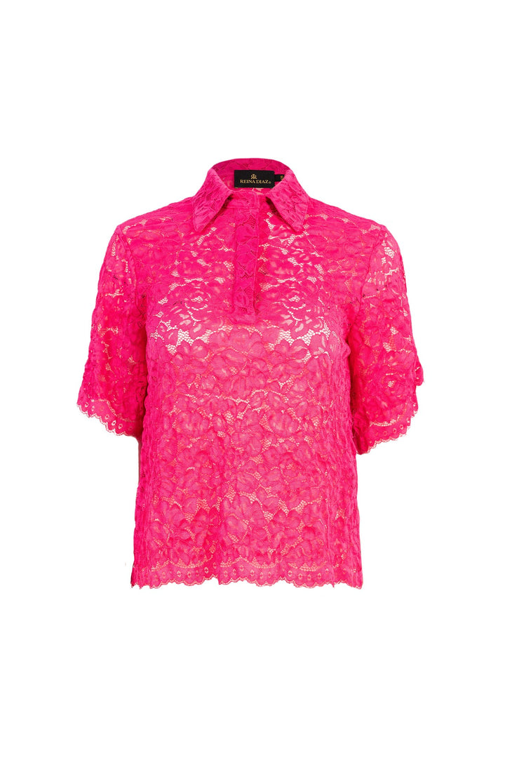 Blusa de encaje con cuello camisero