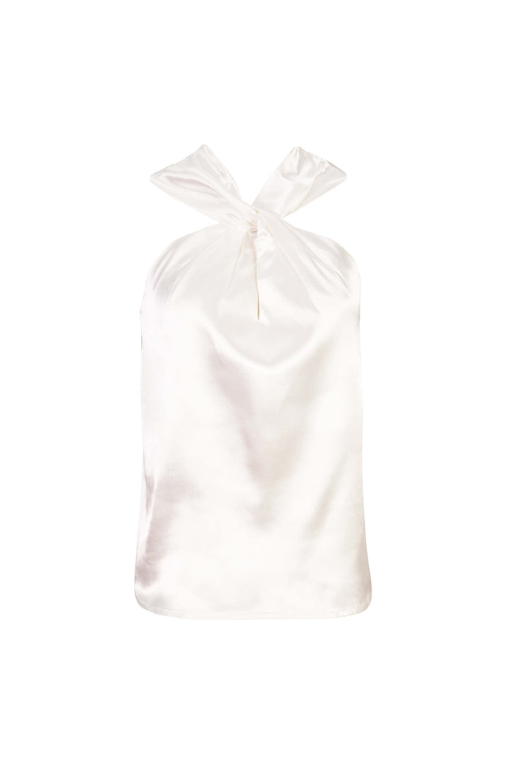Blusa satinada con cuello halter