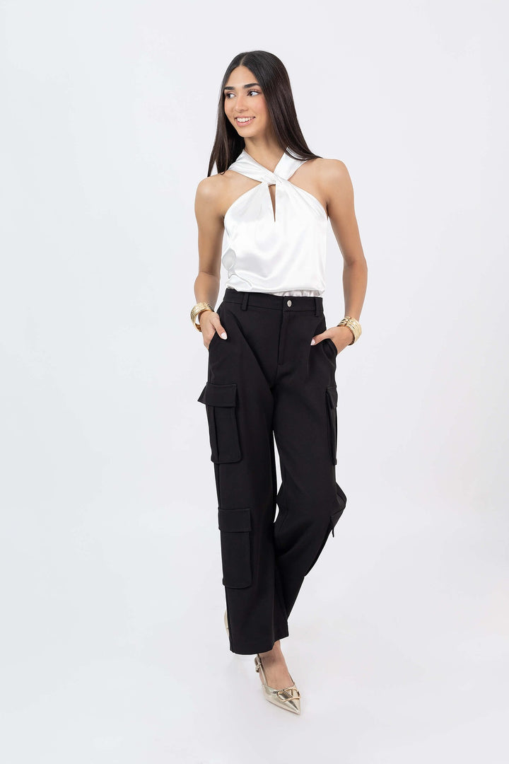 Blusa satinada con cuello halter