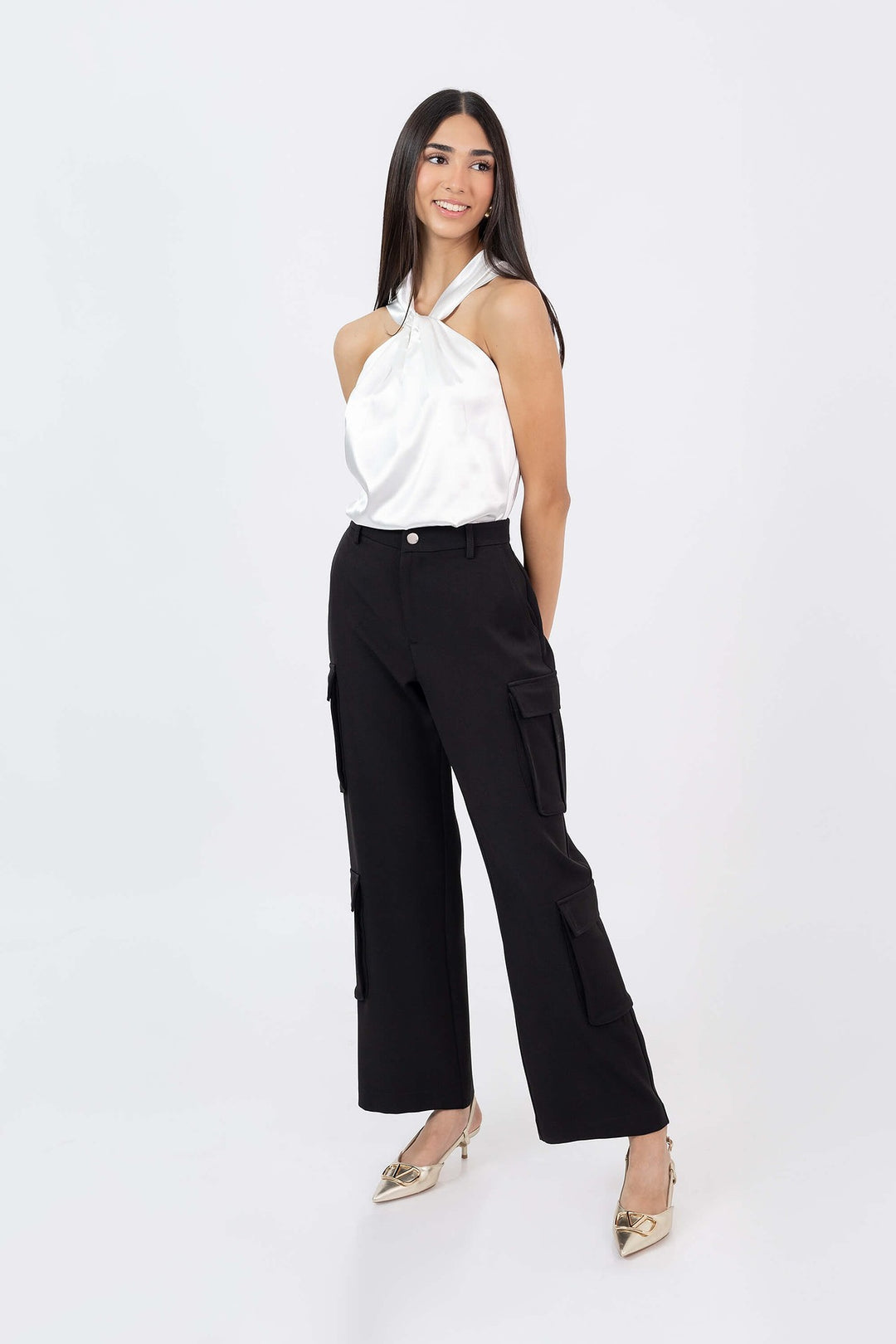 Blusa satinada con cuello halter