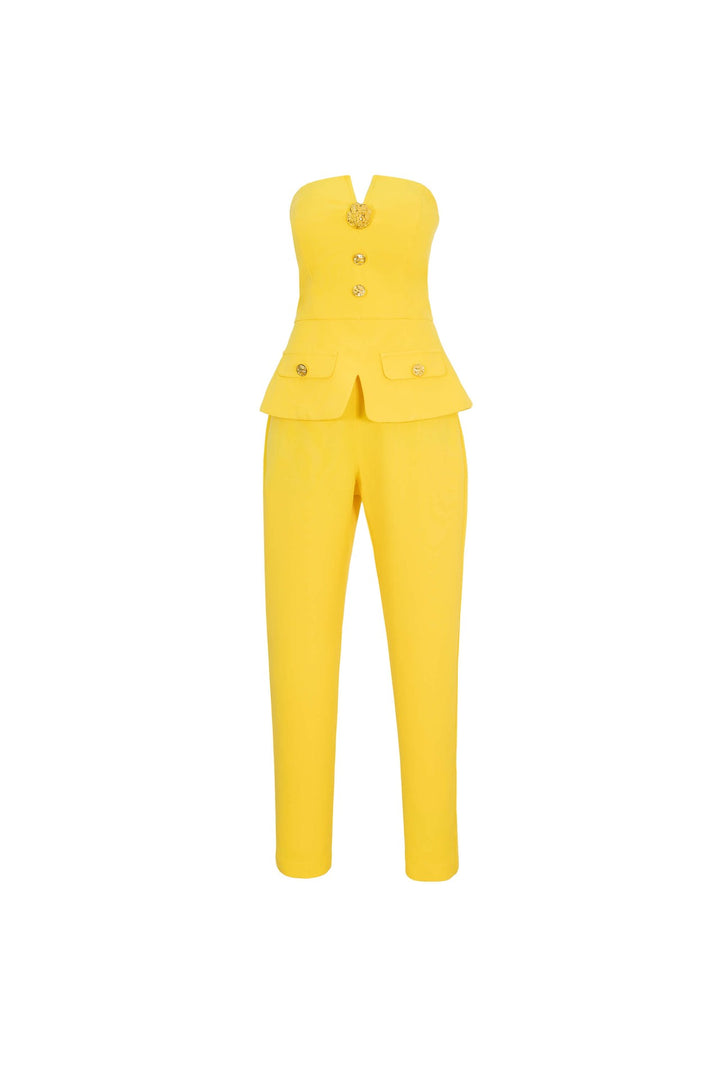 Jumpsuit strapless con botones dorados