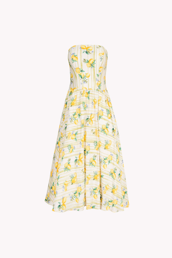 Vestido strapless midi con estampado