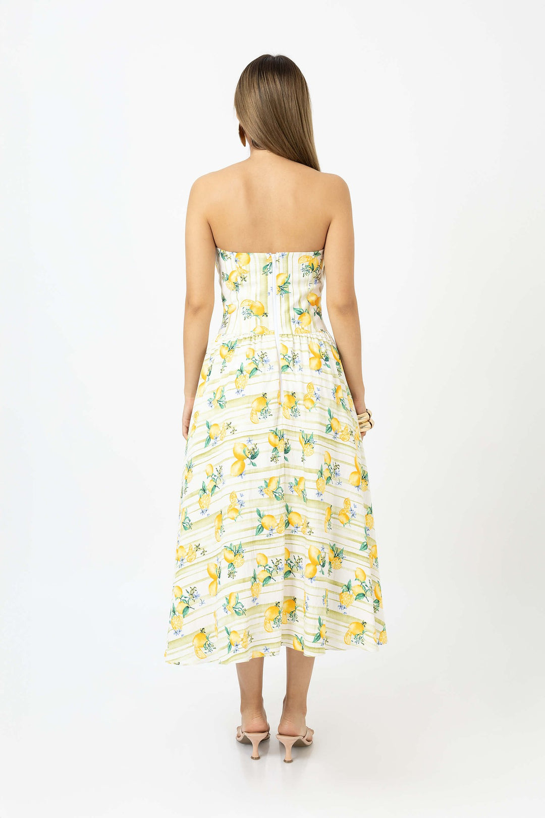Vestido strapless midi con estampado