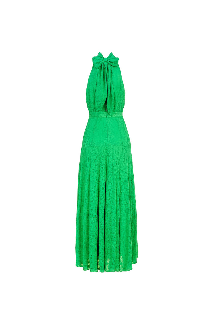 Vestido largo de encaje cuello halter