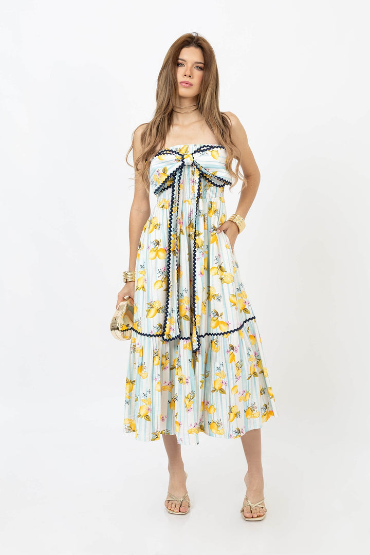 Vestido strapless con moño