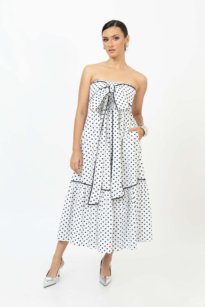 Vestido strapless con moño