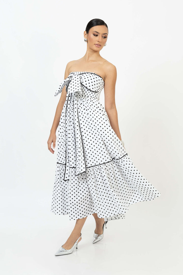 Vestido strapless con moño