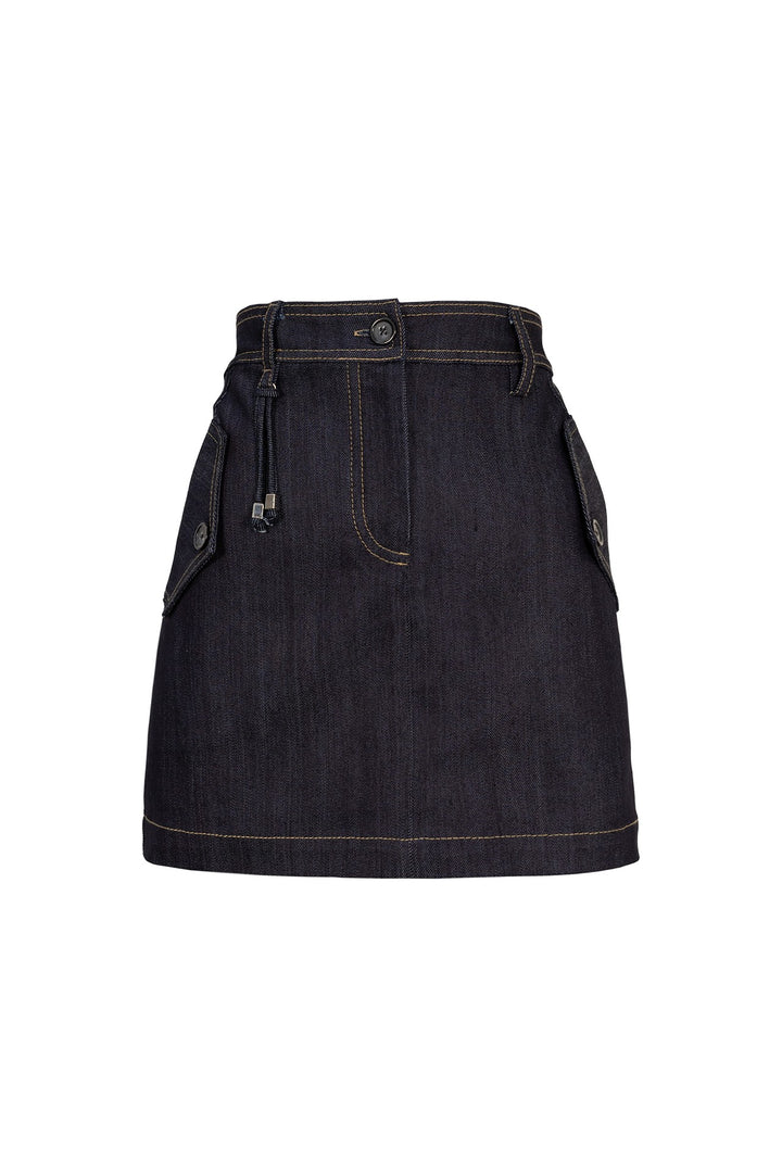 Falda mini de mezclilla con bolsillos frontales