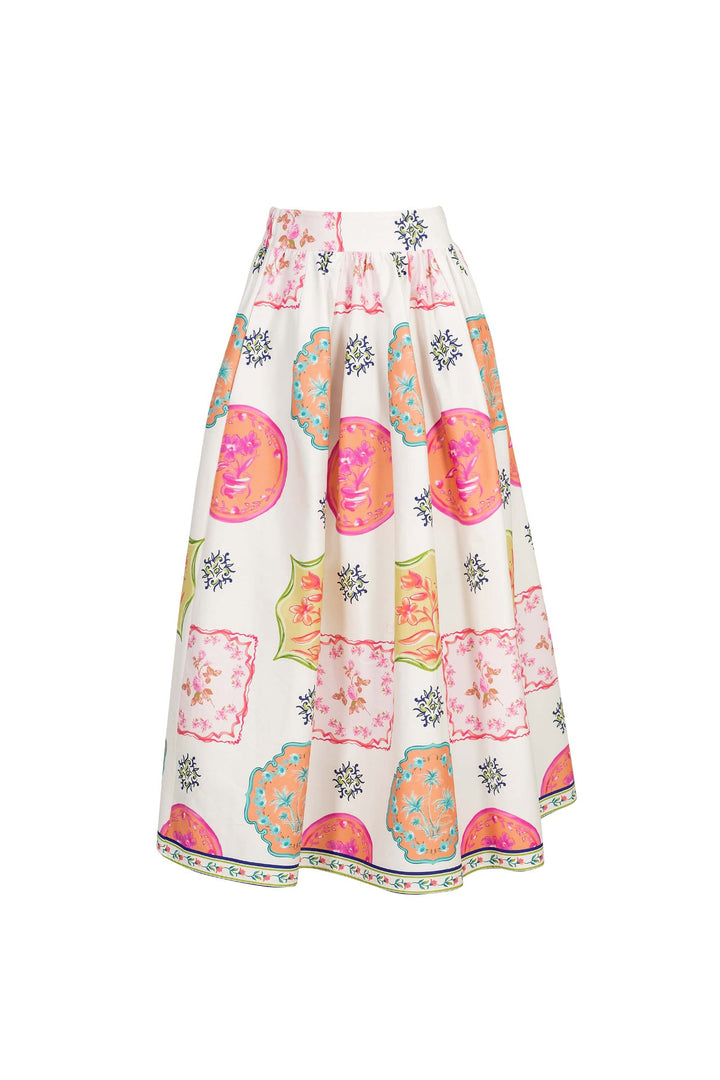 Falda midi estampada con pretina alta