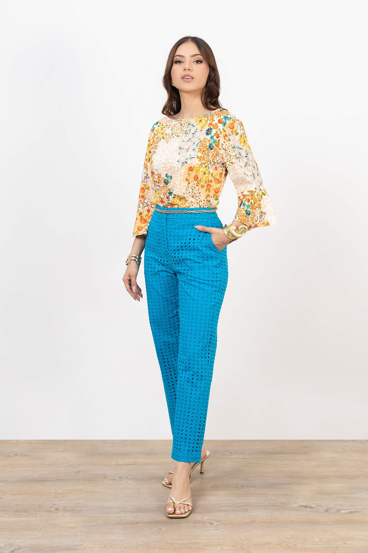 Blusa estampada manga acampanada