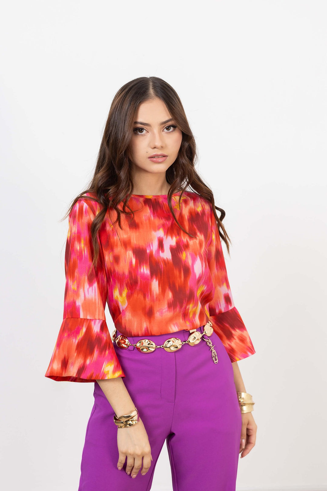 Blusa estampada manga acampanada