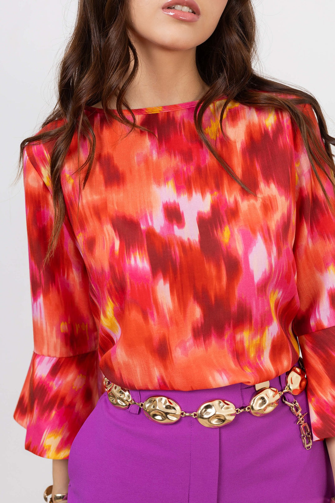 Blusa estampada manga acampanada