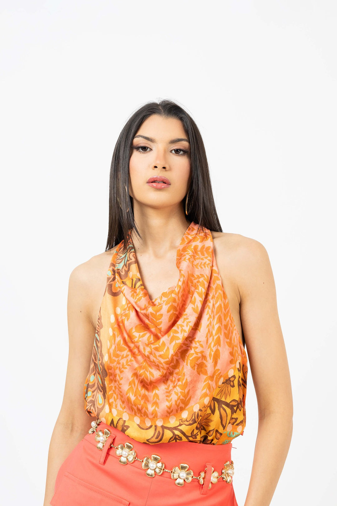 Blusa halter con escote drapeado