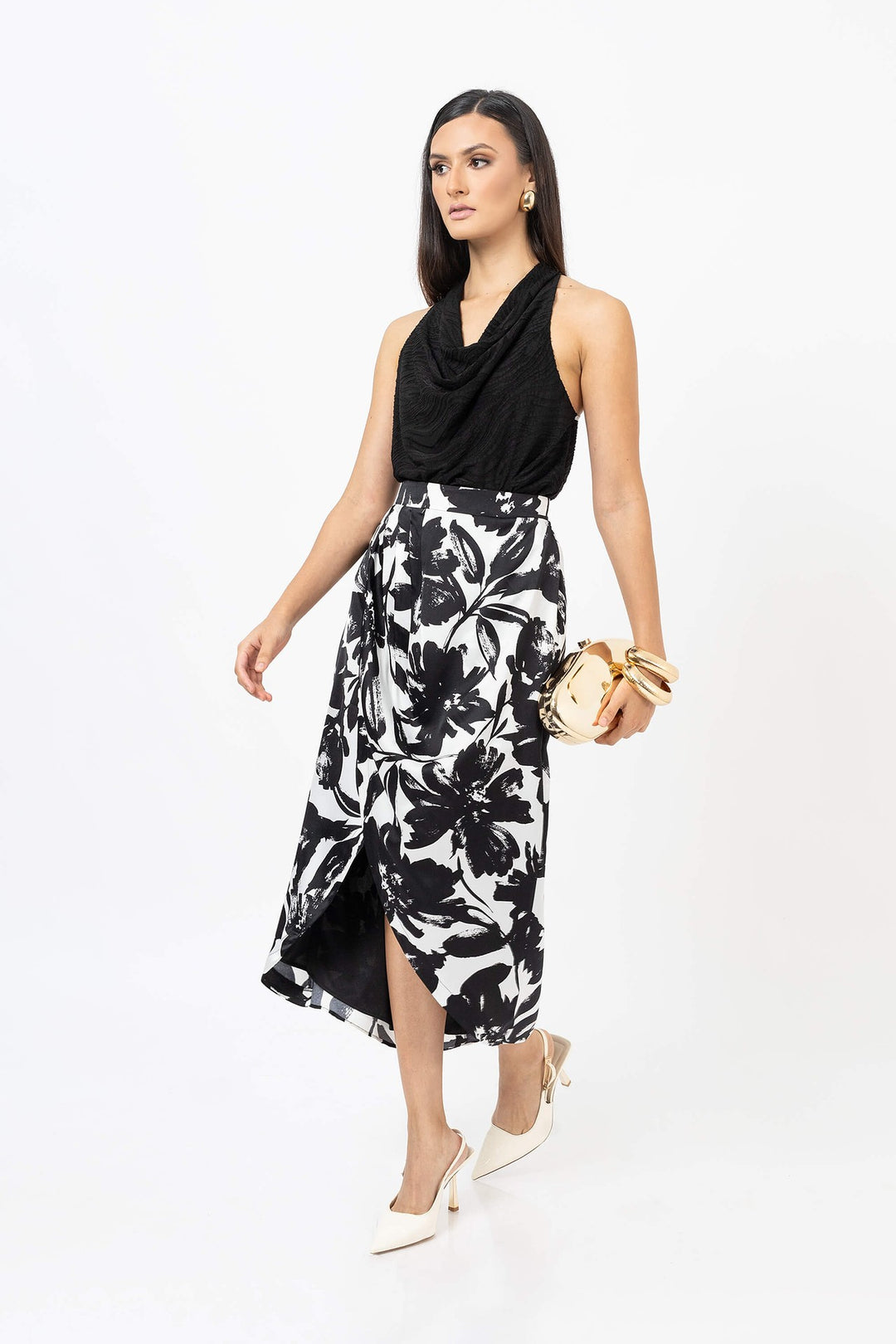 Falda midi cruzada floral