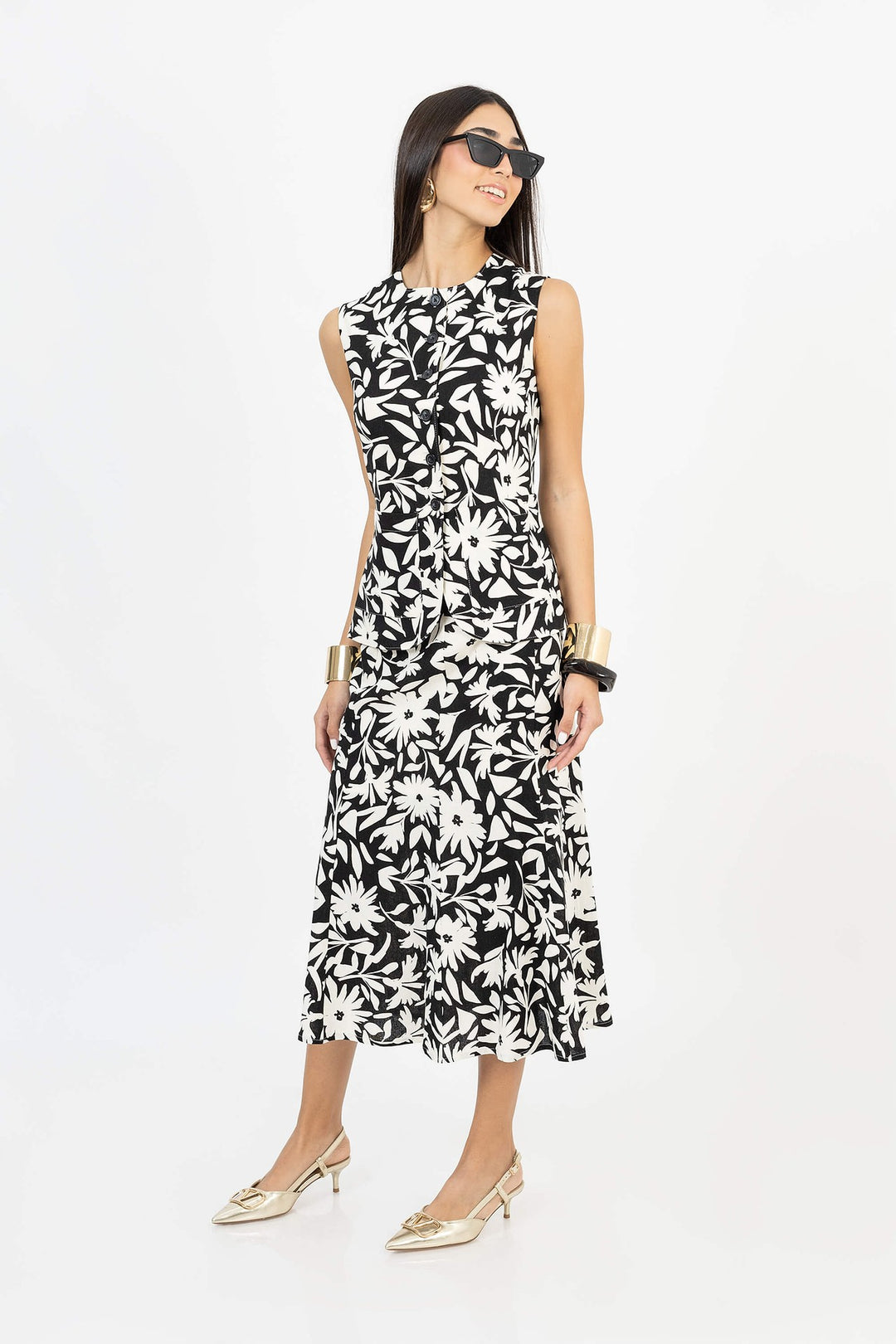 Falda midi estampada con abertura