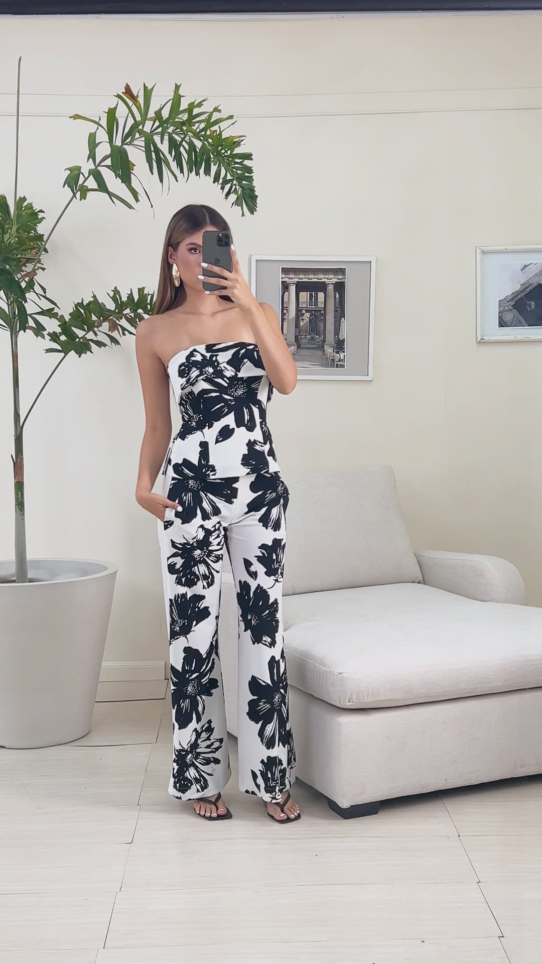 Blusa strapless floral