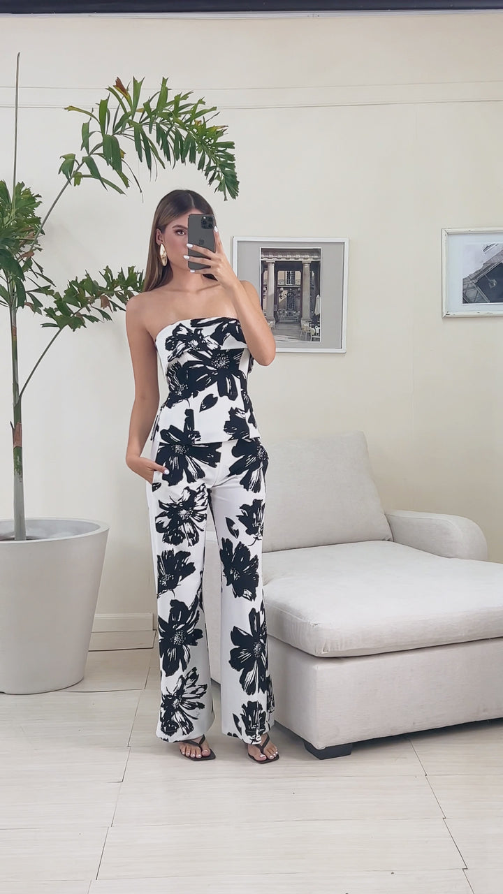 Blusa strapless floral