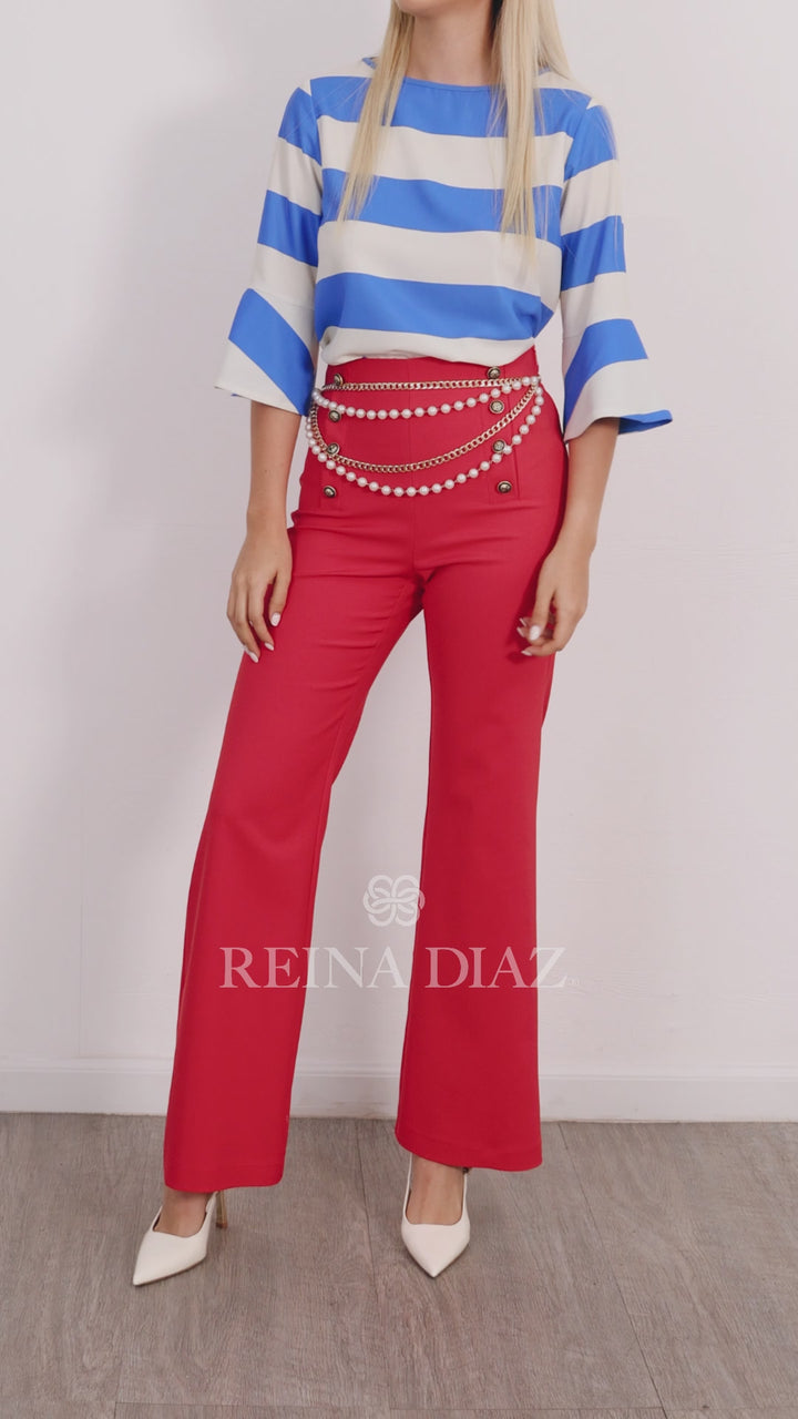 Pantalón palazzo con botones dorados