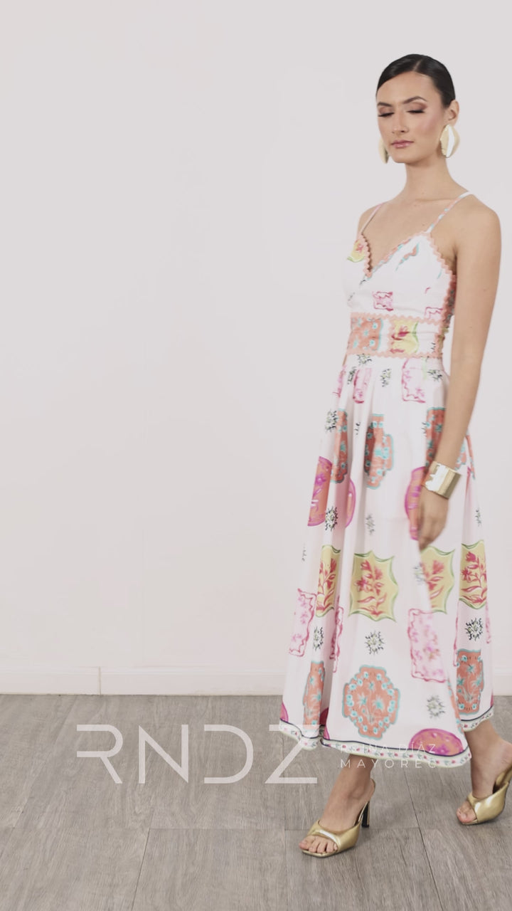 Falda midi estampada con pretina alta