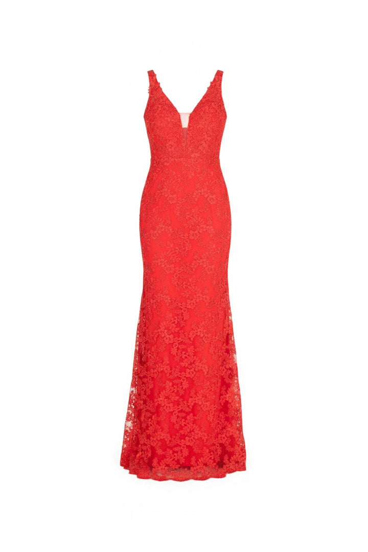 Vestido de gala con encaje y cola