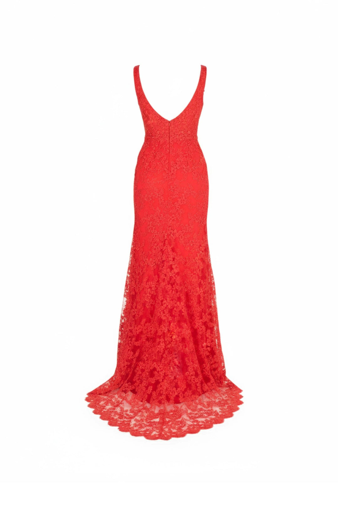 Vestido de gala con encaje y cola