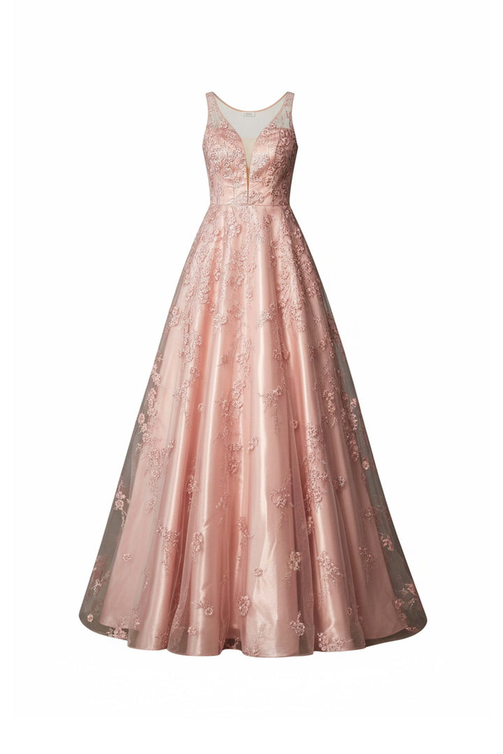 Vestido de gala con bordados florales