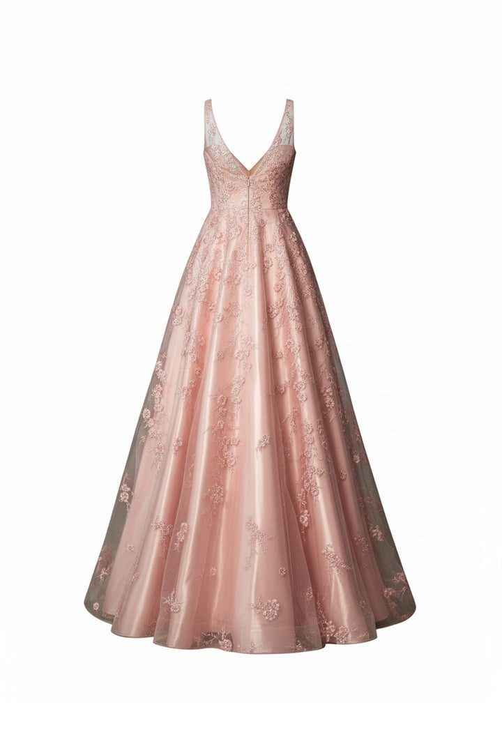 Vestido de gala con bordados florales