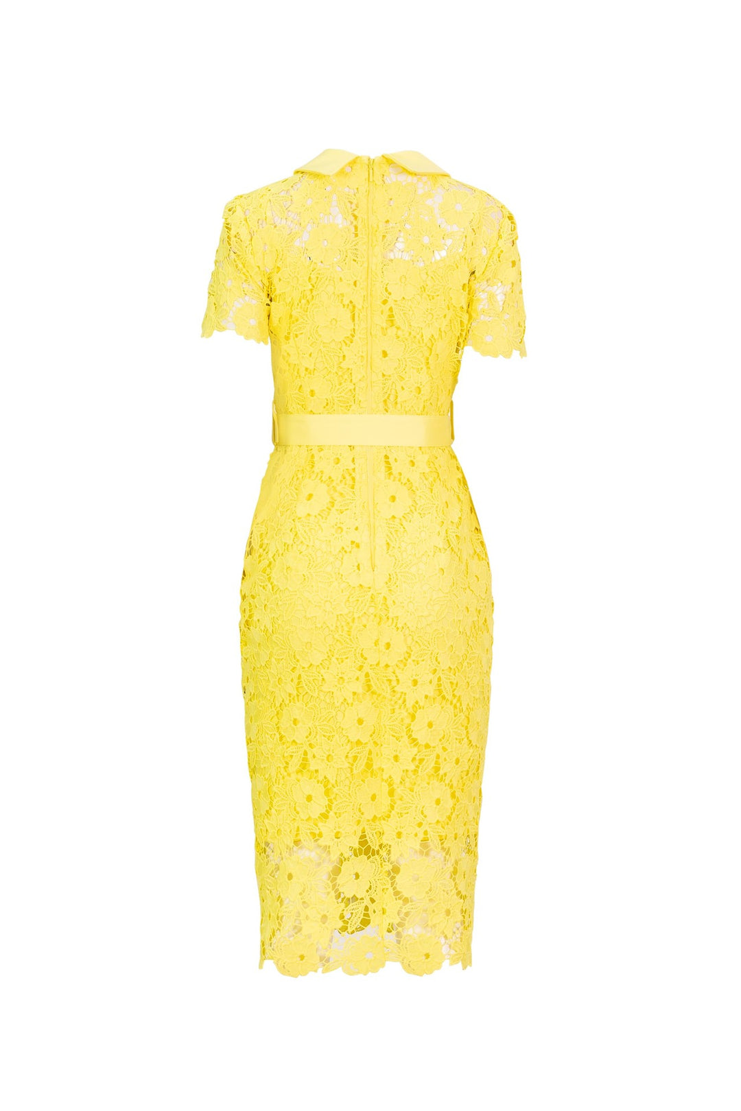 Vestido midi de encaje con cinturón