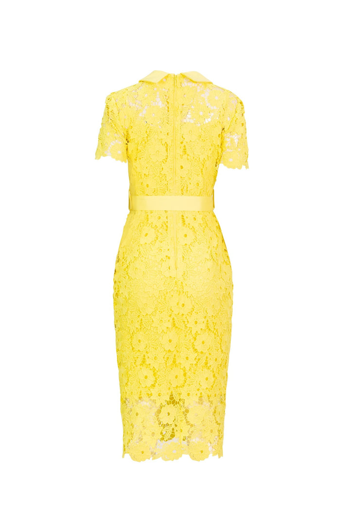 Vestido midi de encaje con cinturón