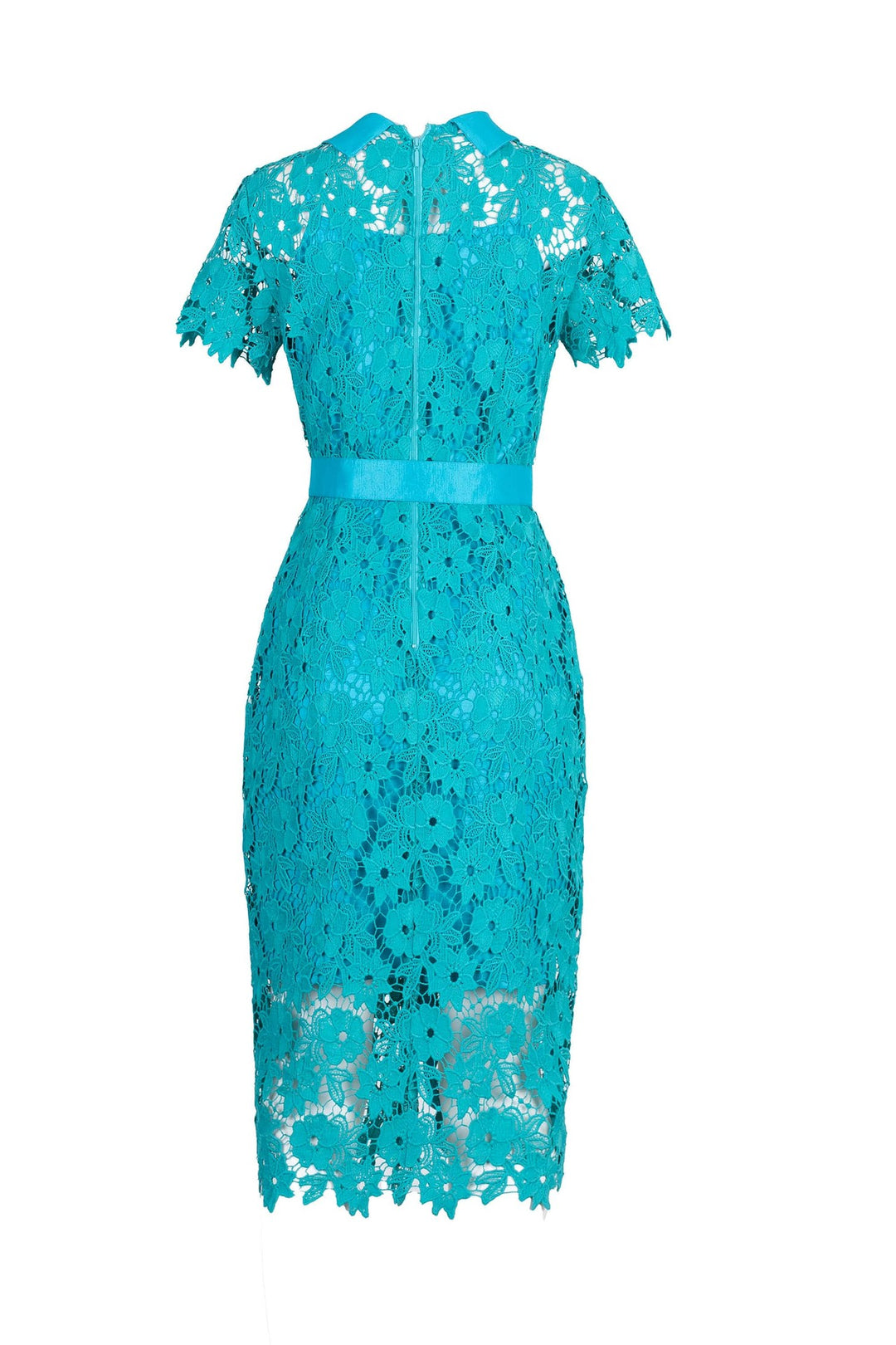 Vestido midi de encaje con cinturón