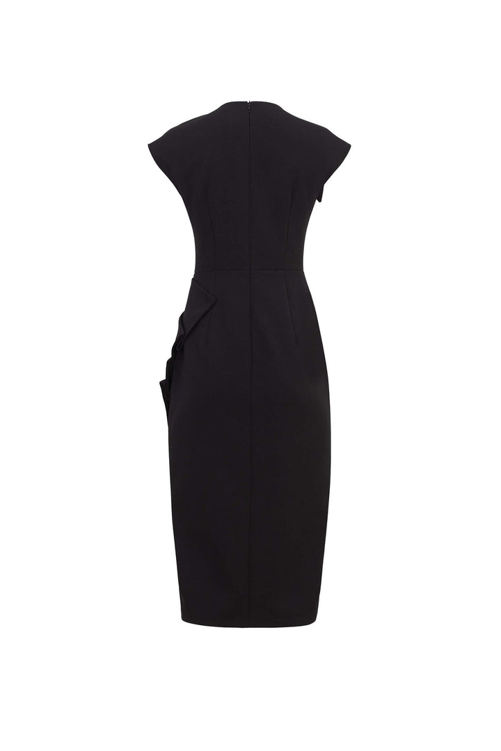 Vestido midi con drapeado y broches joya