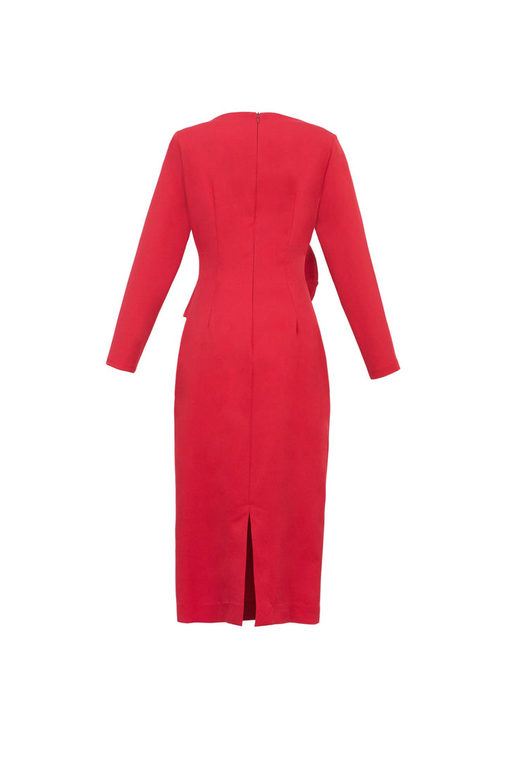 Vestido midi con flor estructural y manga larga