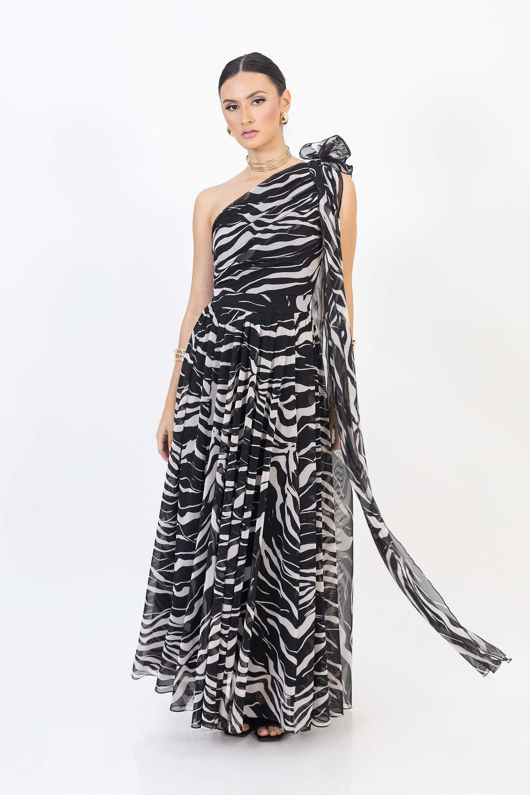 Vestido largo asimétrico estampado