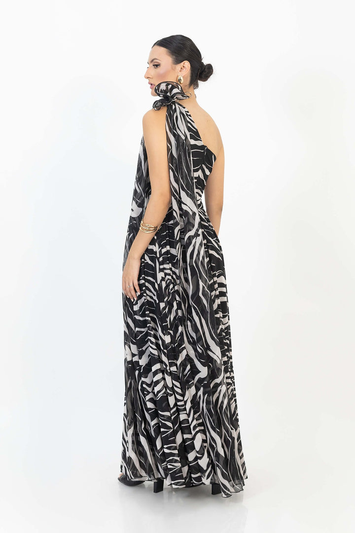 Vestido largo asimétrico estampado