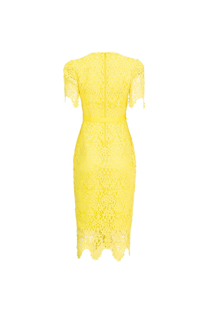 Vestido midi de encaje con botones joya