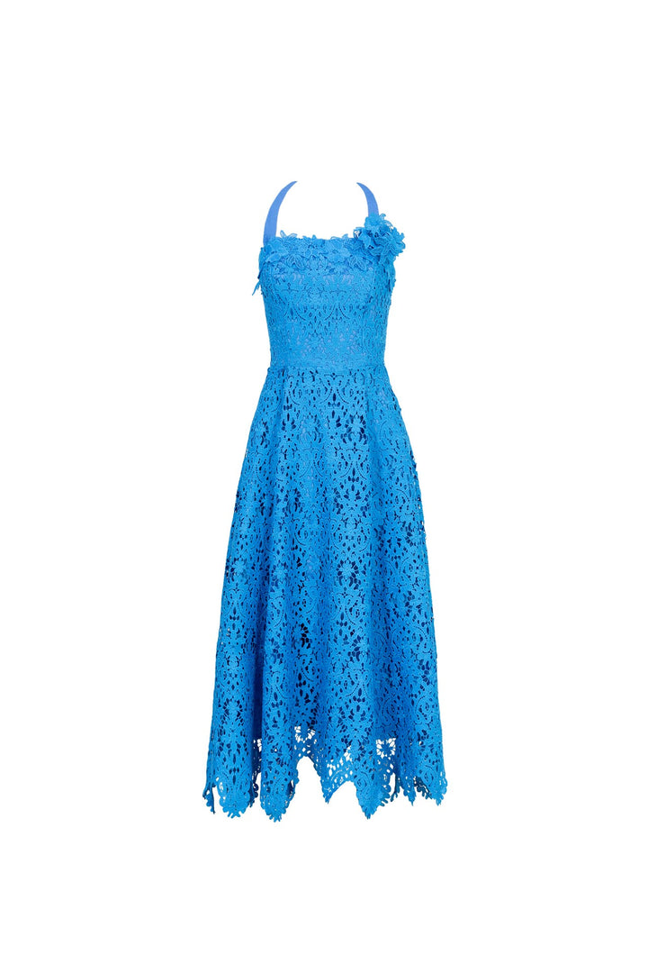 Vestido midi de encaje con escote halter