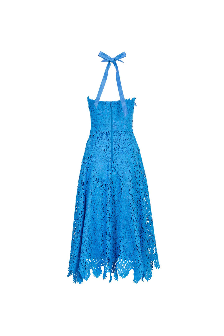 Vestido midi de encaje con escote halter