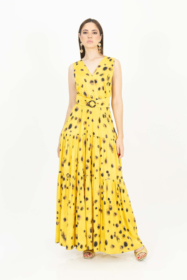 Vestido maxi estampado con cinturón