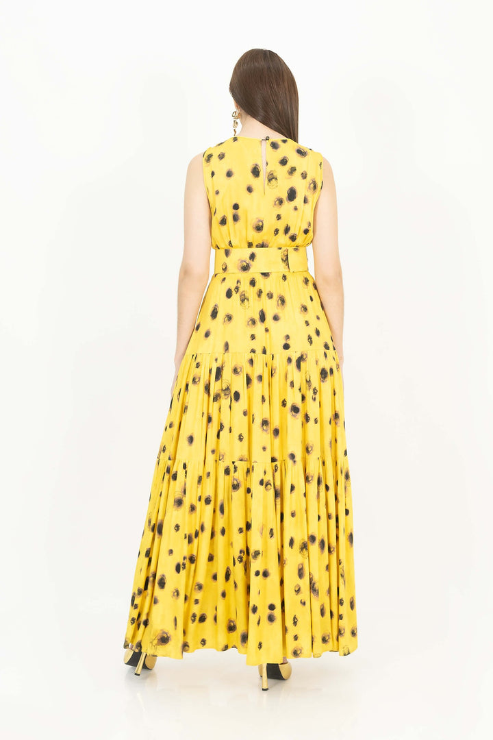 Vestido maxi estampado con cinturón