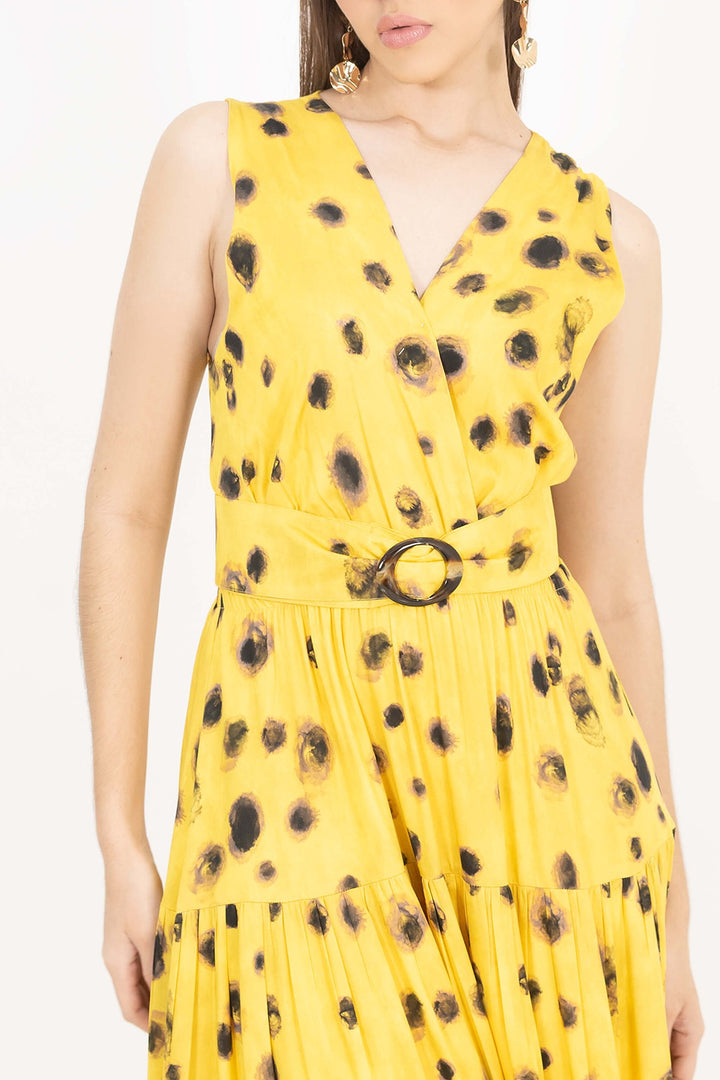 Vestido maxi estampado con cinturón