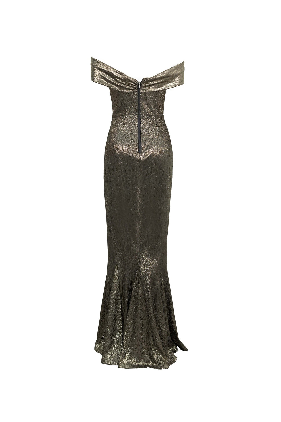 Vestido largo off shoulder metalizado