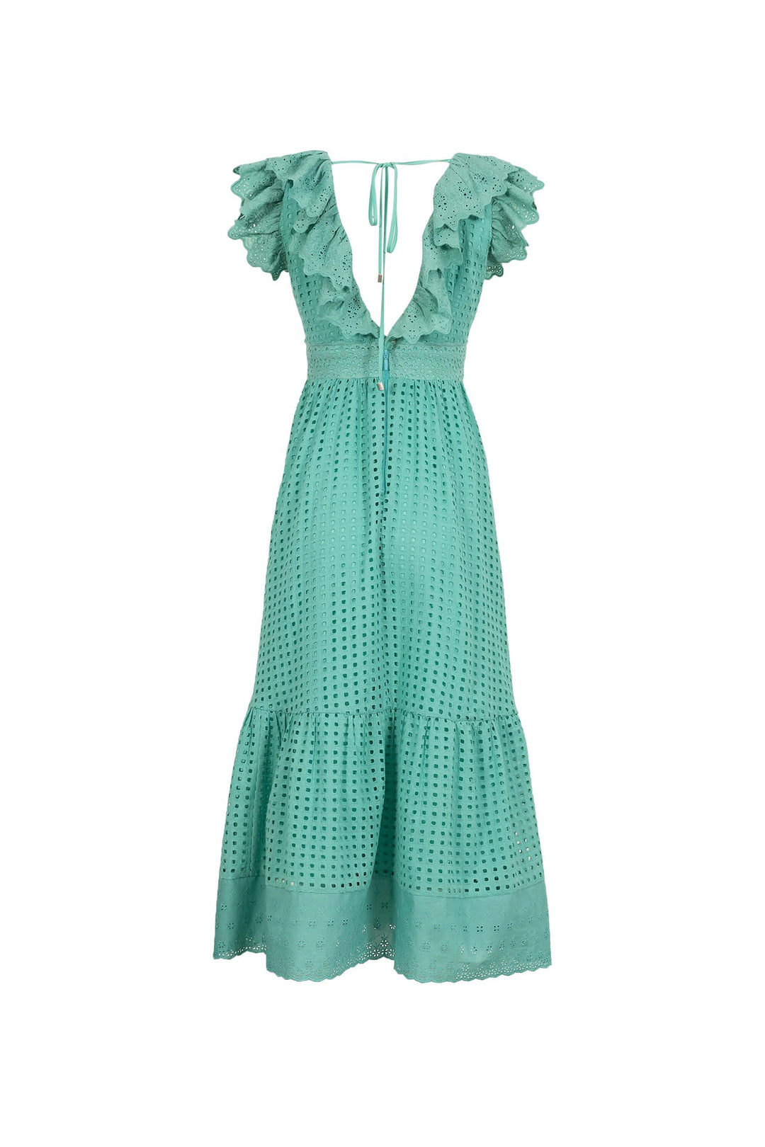 Vestido maxi con volantes y cuello V